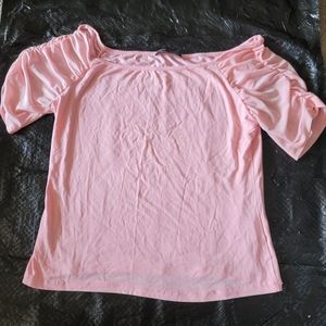 Pink short sleeve shirt/top with sheer sleeves Size L